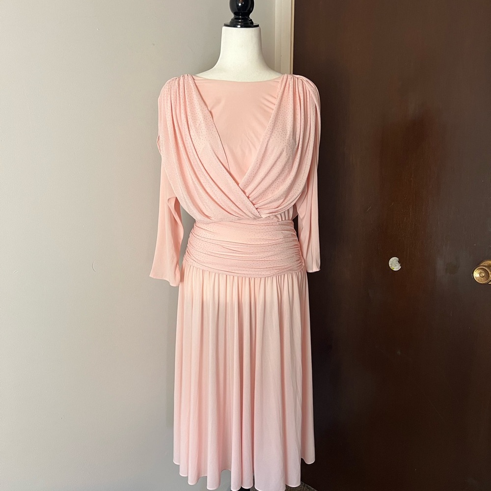 1980s Baby Pink Drop Waist Midi Dress